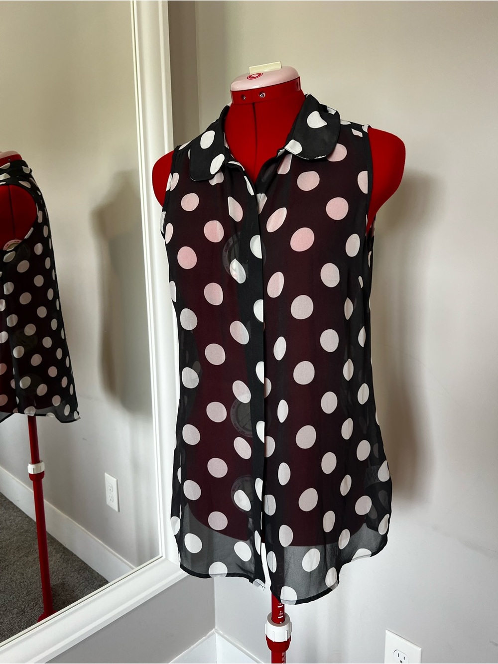next Black Sheer Sleeveless Blouse with White Polka Dots